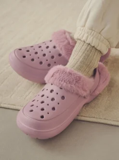 Pantoffels|Next Roze - Met imitatiebont gevoerde damespantoffels