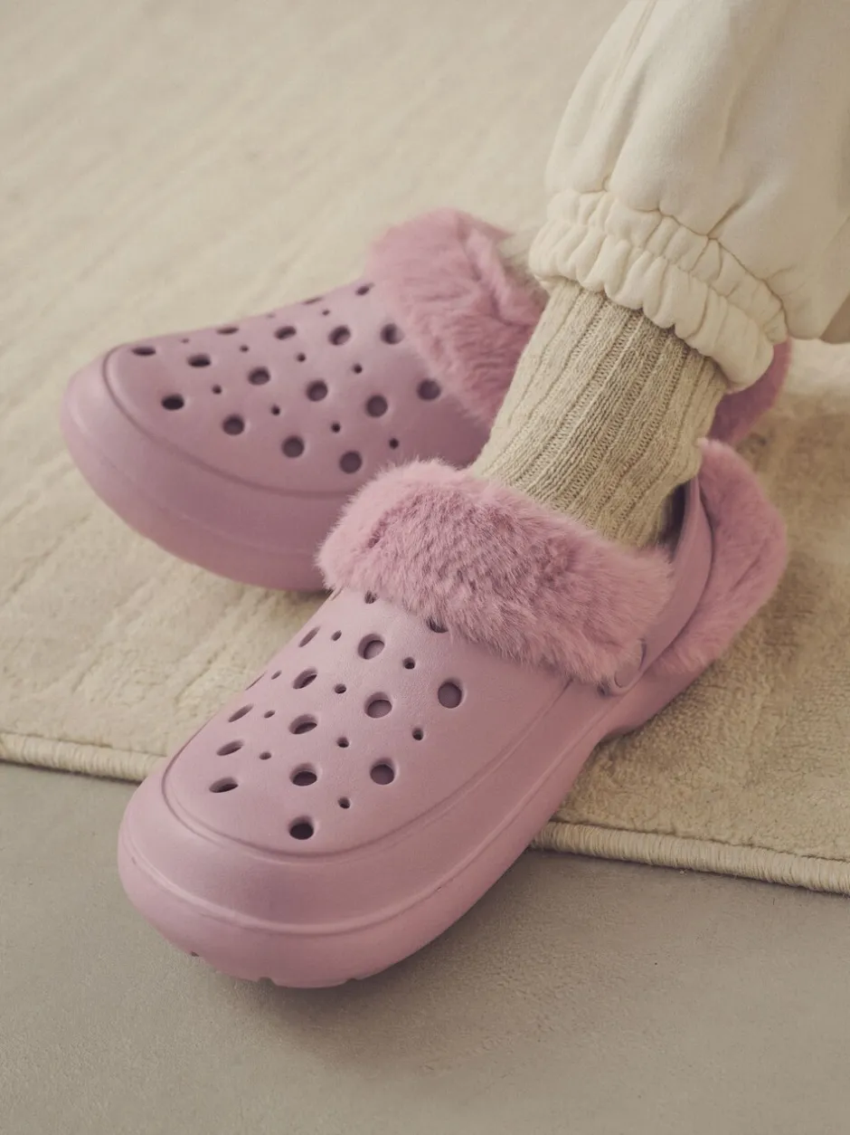 Pantoffels|Next Roze - Met imitatiebont gevoerde damespantoffels