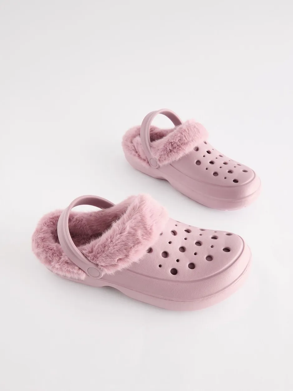 Pantoffels|Next Roze - Met imitatiebont gevoerde damespantoffels