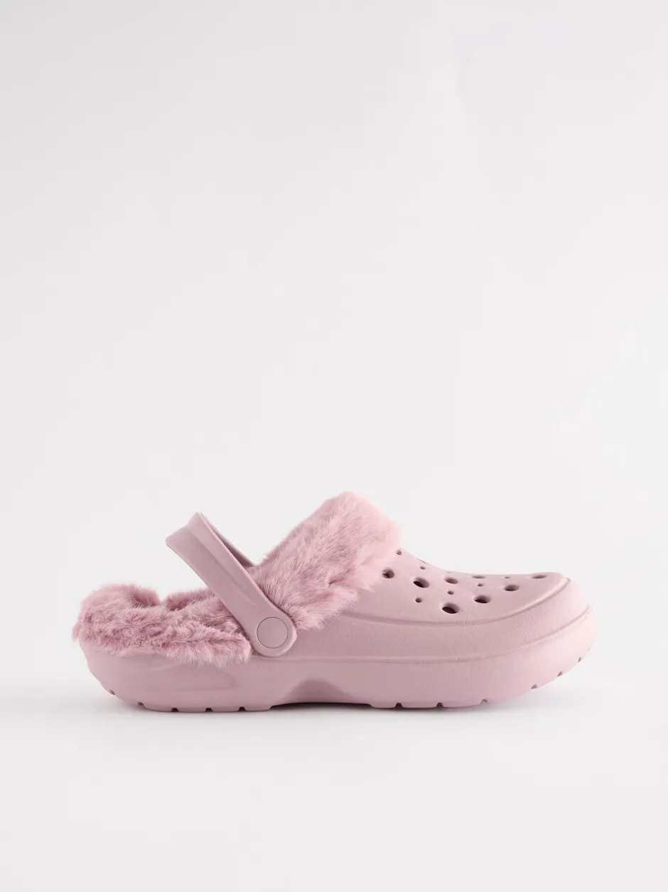 Pantoffels|Next Roze - Met imitatiebont gevoerde damespantoffels
