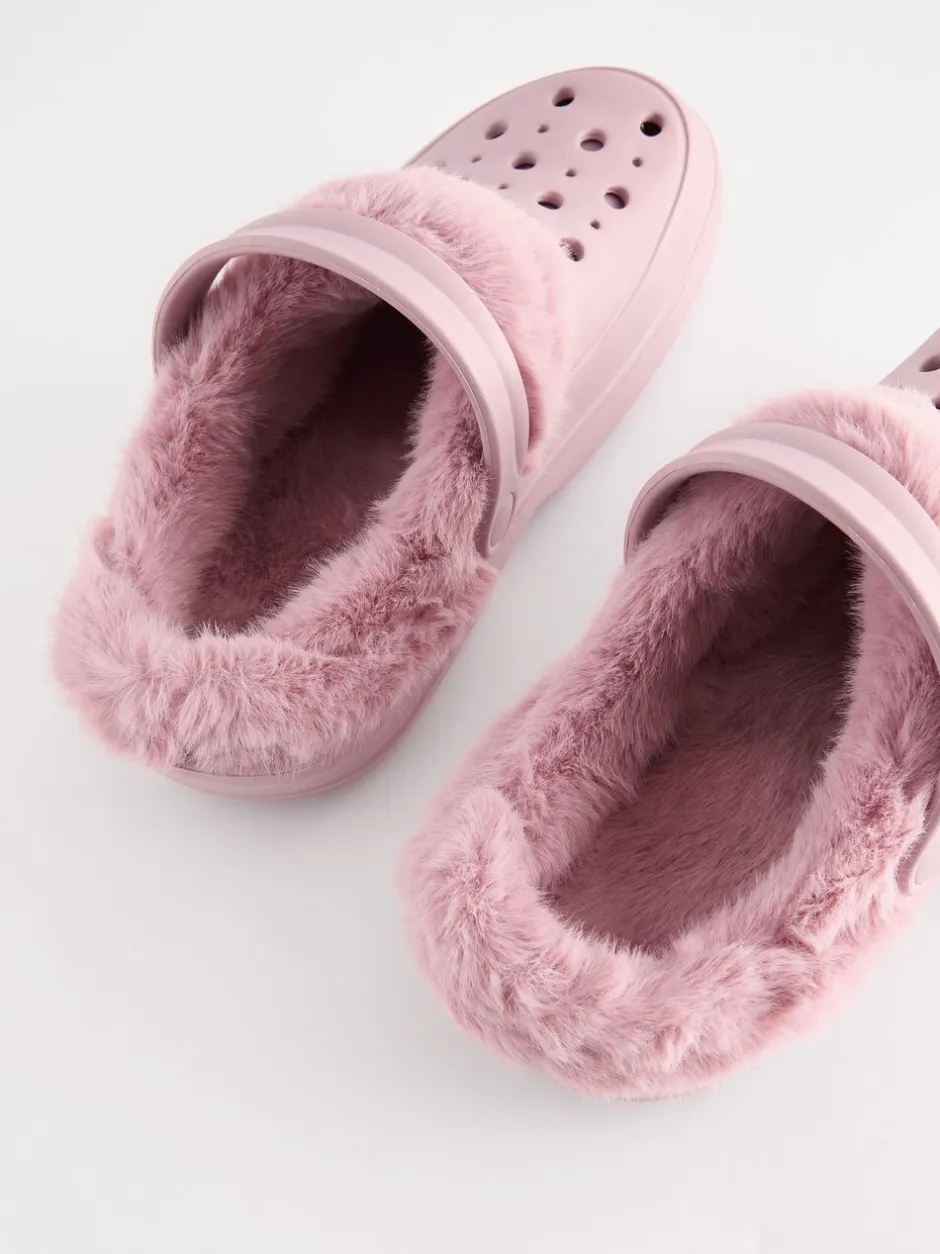 Pantoffels|Next Roze - Met imitatiebont gevoerde damespantoffels