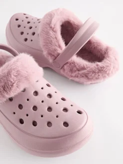 Pantoffels|Next Roze - Met imitatiebont gevoerde damespantoffels