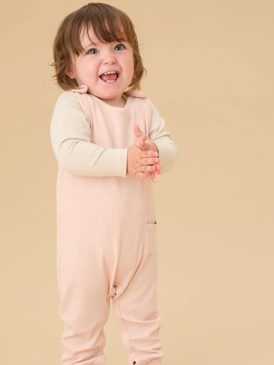 Tuinbroeken|Mori - Ribbed Romper Dungarees Roze