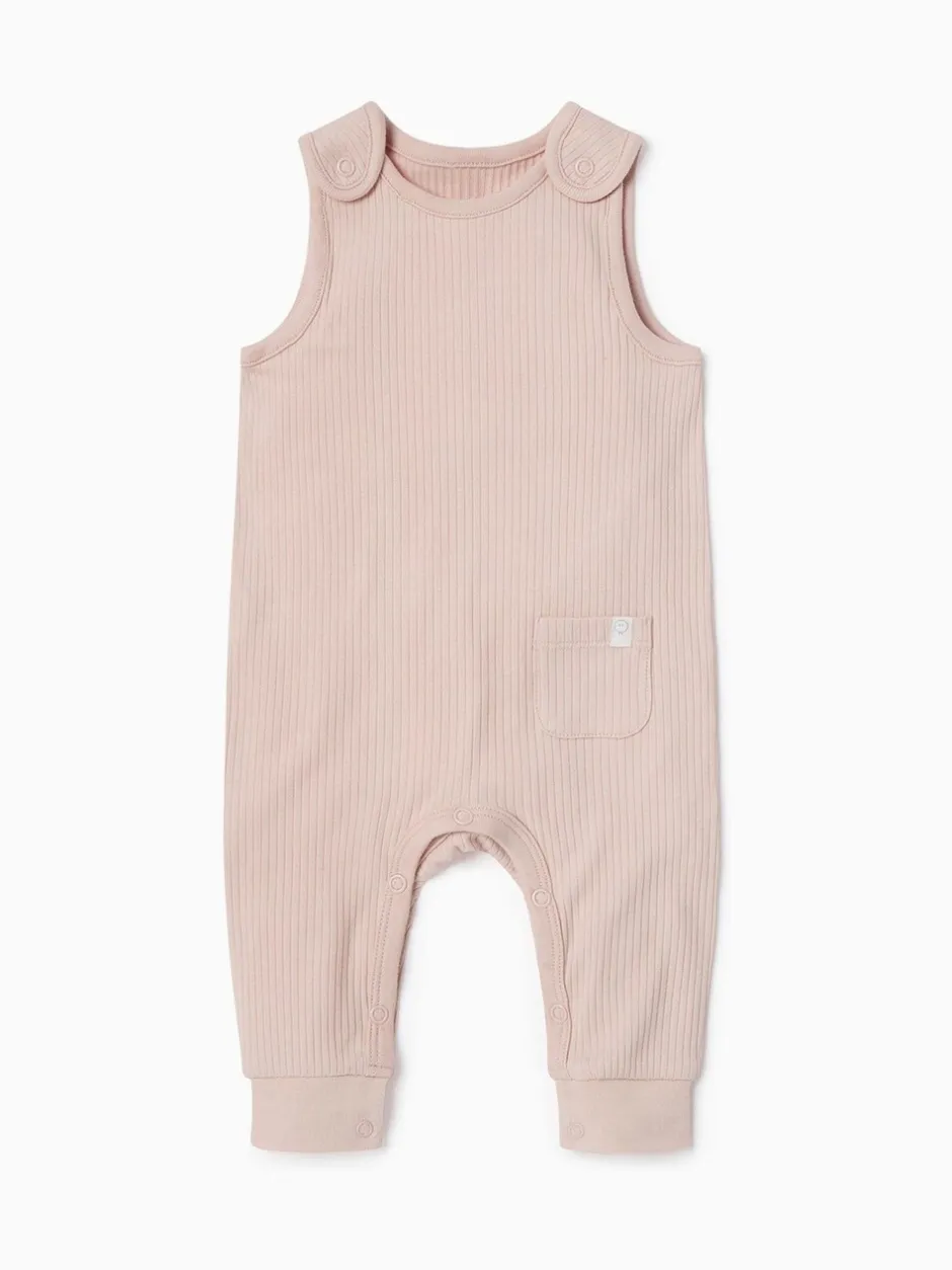 Tuinbroeken|Mori - Ribbed Romper Dungarees Roze