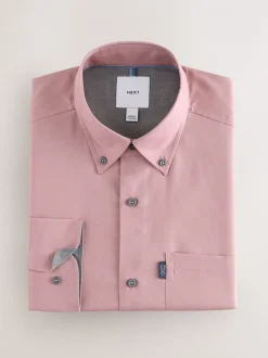 Shirts|Next Roze - Normale Pasvorm - Gemakkelijk te strijken Oxford overhemd met doorlopende knopen