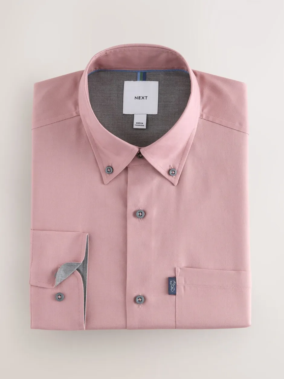 Shirts|Next Roze - Normale Pasvorm - Gemakkelijk te strijken Oxford overhemd met doorlopende knopen