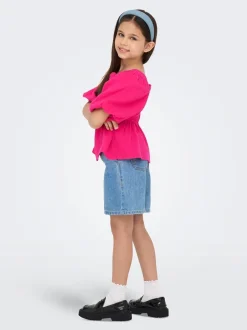 Overhemden En Blouses|ONLY KIDS - Textured Short Sleeve Puff Sleeve Blouse Roze