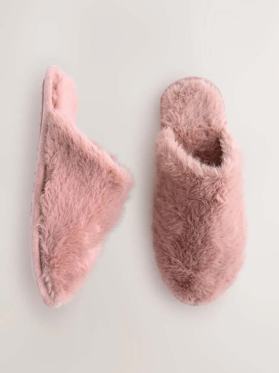 Pantoffels|Next - Pantoffels met imitatiebont Roze