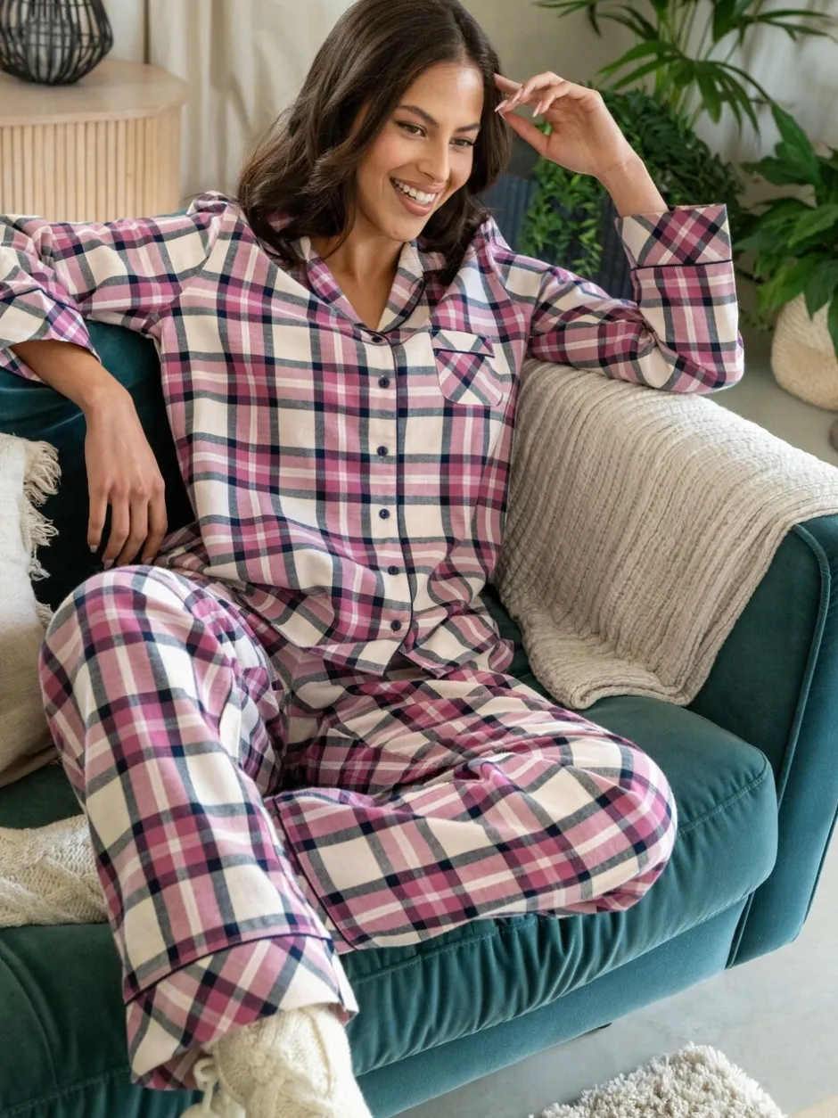 Pyjama's|Loungewear|Pour Moi - geschenkset van behaaglijke geborsteld katoenen pyjama met ruit Roze