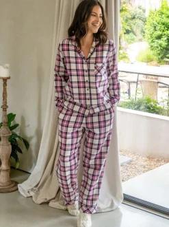 Pyjama's|Loungewear|Pour Moi - geschenkset van behaaglijke geborsteld katoenen pyjama met ruit Roze