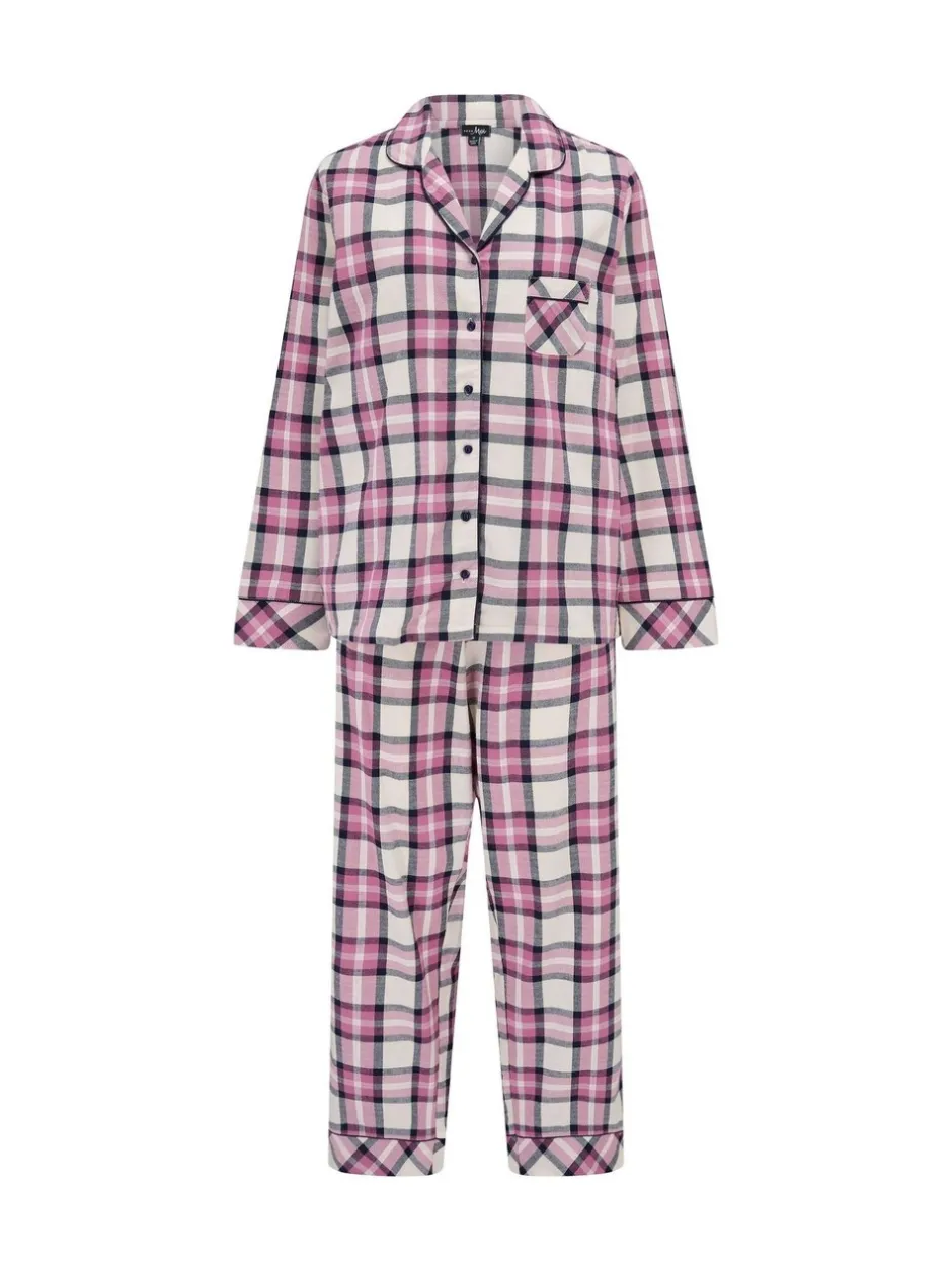 Pyjama's|Loungewear|Pour Moi - geschenkset van behaaglijke geborsteld katoenen pyjama met ruit Roze