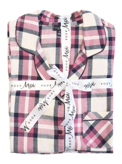Pyjama's|Loungewear|Pour Moi - geschenkset van behaaglijke geborsteld katoenen pyjama met ruit Roze