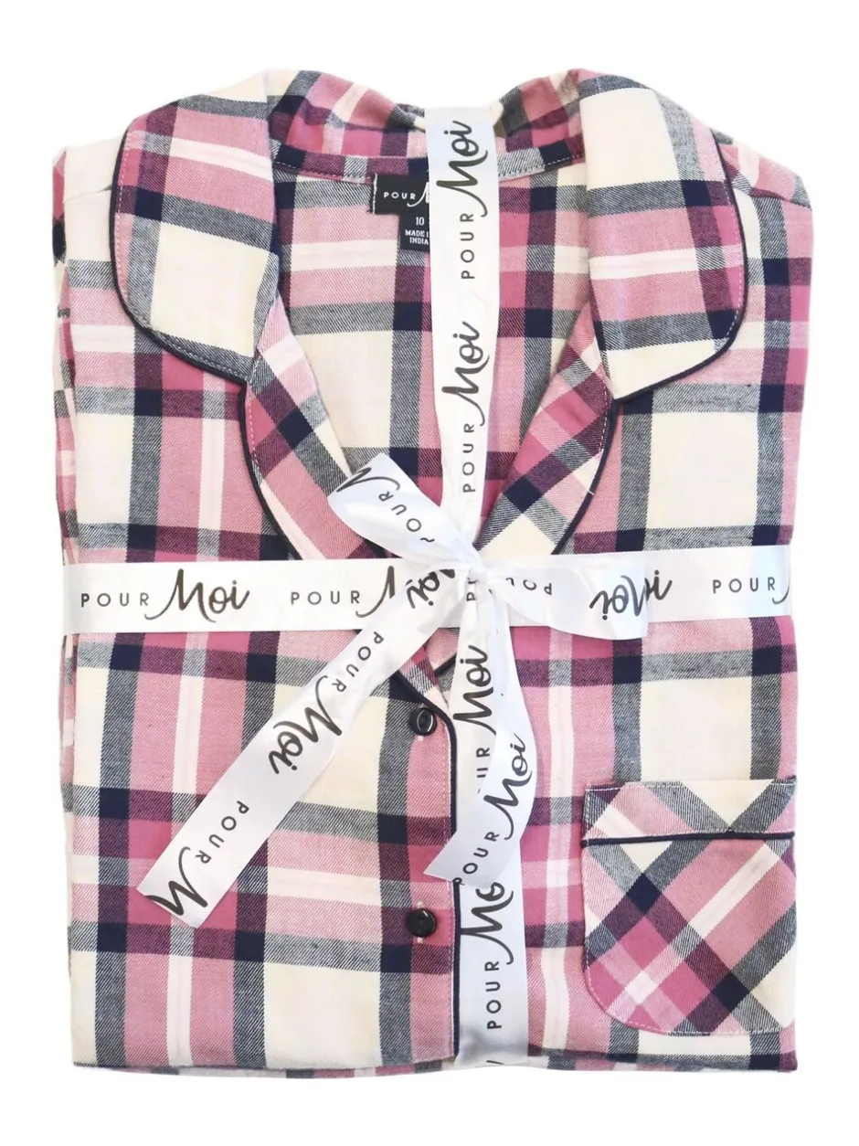 Pyjama's|Loungewear|Pour Moi - geschenkset van behaaglijke geborsteld katoenen pyjama met ruit Roze