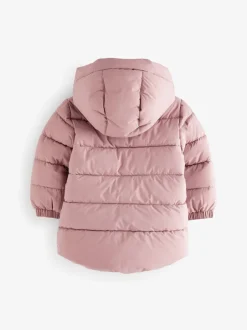Schoolkleding|Jassen En Jacks|Next - Regenbestendige gewatteerde jas met fleecevoering en capuchon (3mnd -7jr) Roze
