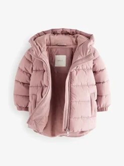Schoolkleding|Jassen En Jacks|Next - Regenbestendige gewatteerde jas met fleecevoering en capuchon (3mnd -7jr) Roze