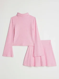 Shorts En Rokken|River Island - Girls Cosy Long Sleeve Top and Skort Set Roze