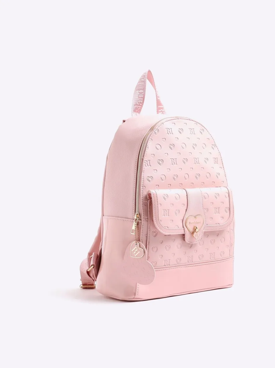 Tassen|River Island - Heart Lock Pocket Backpack Roze