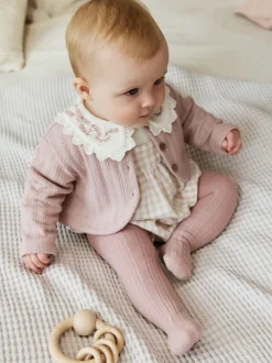 Rompertjes En Tuinbroeken|Babypakjes En Babypyjama's*Next Roze - Rompertje met lange mouwen, bodysuit, vest en panty 4 -delige set (0maanden -2jaar)