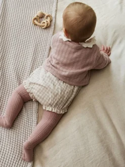 Rompertjes En Tuinbroeken|Babypakjes En Babypyjama's*Next Roze - Rompertje met lange mouwen, bodysuit, vest en panty 4 -delige set (0maanden -2jaar)