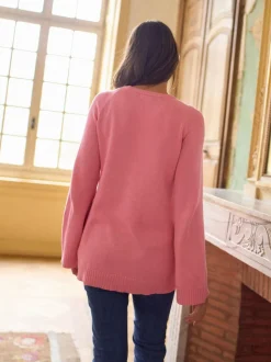 Gebreide Kleding|Moederschap*Seraphine - Zwangerschap & Voedingskatoenen Trui met Kruisover Roze