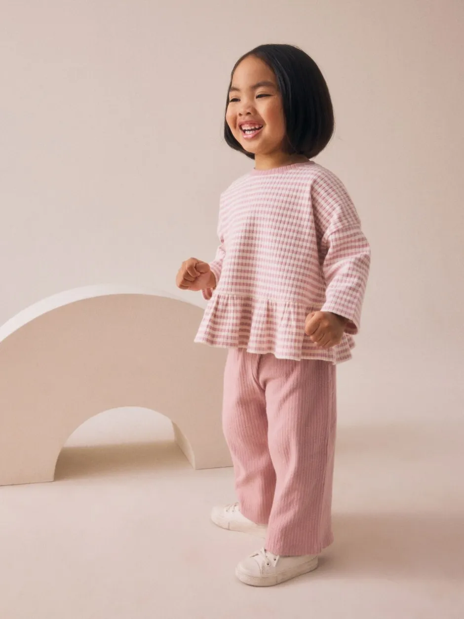 Tops|Tops|Next Roze - Set met geribbelde top met lange mouwen en broek met wijde pijpen (3mnd-7jr)
