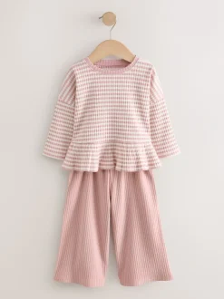 Tops|Tops|Next Roze - Set met geribbelde top met lange mouwen en broek met wijde pijpen (3mnd-7jr)