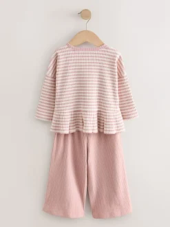 Tops|Tops|Next Roze - Set met geribbelde top met lange mouwen en broek met wijde pijpen (3mnd-7jr)