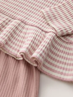 Tops|Tops|Next Roze - Set met geribbelde top met lange mouwen en broek met wijde pijpen (3mnd-7jr)