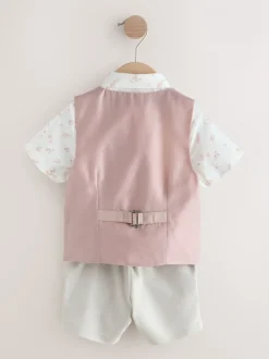 Kostuums En Herenvesten*Next Roze - Set met gilet, overhemd, korte broek & stropdas (3mnd-9jr)