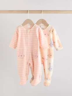Multipacks|Babypakjes En Babypyjama's*Next - Set van 2 microfleece babypyjama's met tweewegrits Roze