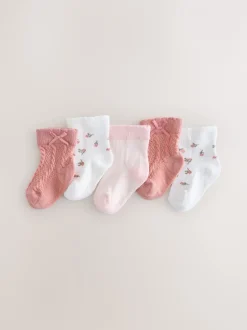 Sokken En Panty's*Next Roze - Set van 5 paar babysokken met kabelpatroon met madeliefjesprint (0mnd-2jr)