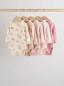 Multipacks|Rompertjes En Hemdjes|Next Roze - Set van 5 rompers met lange mouwen