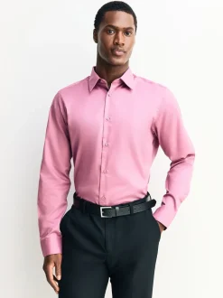 Formele Overhemden|Next Roze - Slim Fit - Onderhoudsvriendelijk, getextureerd, slim fit overhemd met enkele manchet
