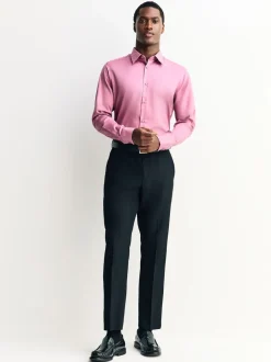 Formele Overhemden|Next Roze - Slim Fit - Onderhoudsvriendelijk, getextureerd, slim fit overhemd met enkele manchet