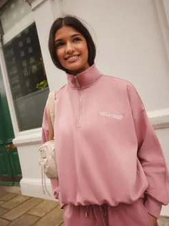Loungewear|Hoody's En Sweatshirts|self. - Sweatshirt met korte rits Roze