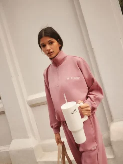 Loungewear|Hoody's En Sweatshirts|self. - Sweatshirt met korte rits Roze