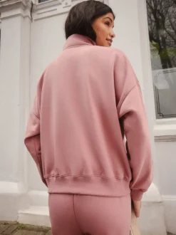 Loungewear|Hoody's En Sweatshirts|self. - Sweatshirt met korte rits Roze