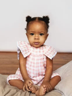 Jumpsuits En Playsuits|The Little Tailor - Mousseline babyplaysuit van 100% katoen Roze