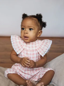 Jumpsuits En Playsuits|The Little Tailor - Mousseline babyplaysuit van 100% katoen Roze