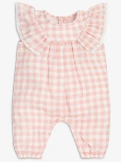 Jumpsuits En Playsuits|The Little Tailor - Mousseline babyplaysuit van 100% katoen Roze