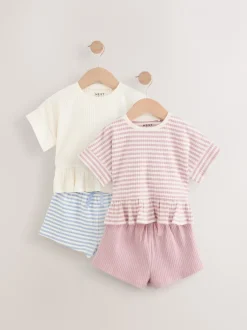 Sets En Combisets|Tops|Next Roze - T-shirt en shorts verpakking van 2 stuks (3 mnd - 7 jr)
