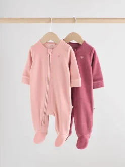 Babypakjes En Babypyjama's|Next Roze - Velour Baby Sleepsuits 2 Pack (0mths-2yrs)