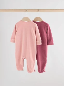 Babypakjes En Babypyjama's|Next Roze - Velour Baby Sleepsuits 2 Pack (0mths-2yrs)