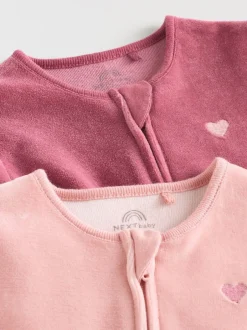 Babypakjes En Babypyjama's|Next Roze - Velour Baby Sleepsuits 2 Pack (0mths-2yrs)
