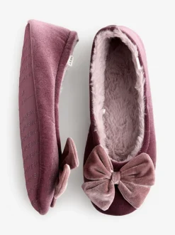 Pantoffels|Next - Velvet Ballet Bow Flat Slippers Roze