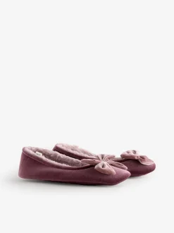 Pantoffels|Next - Velvet Ballet Bow Flat Slippers Roze