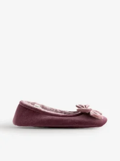 Pantoffels|Next - Velvet Ballet Bow Flat Slippers Roze