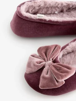 Pantoffels|Next - Velvet Ballet Bow Flat Slippers Roze