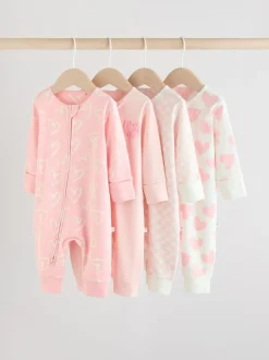 Multipacks|Babypakjes En Babypyjama's|Next - Verpakking van 4 Baby pyjama's met tweewegrits en Print (0mnd -3jr) Roze