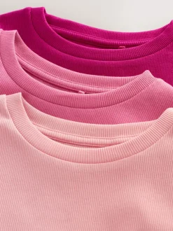 Tops|T-Shirts*Next Roze - Verpakking van 3 geribbelde tops met lange mouwen (3-16jr)